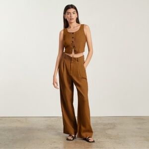 Everlane Linen Way-High Drape Pant in Tawny Brown Size 10